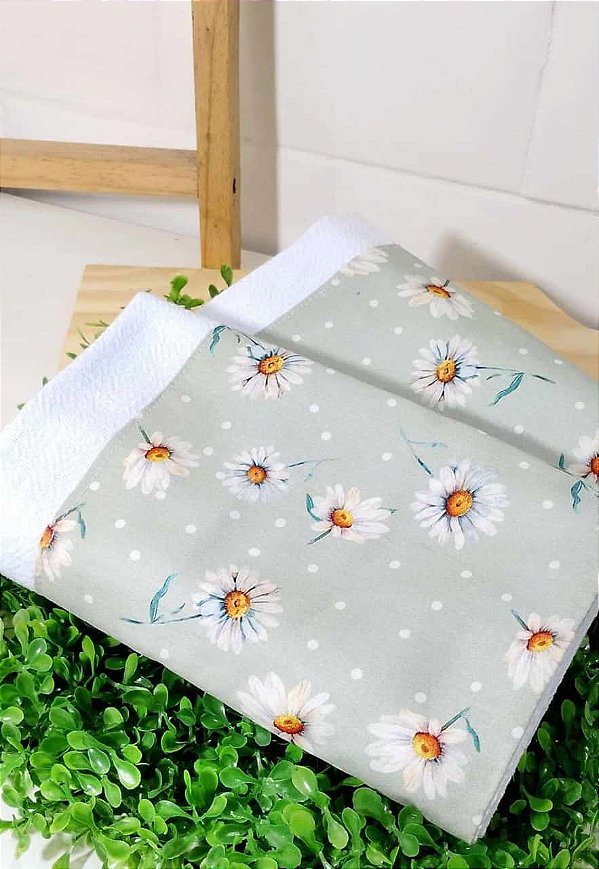 pano de prato margarida - fundo verde sage