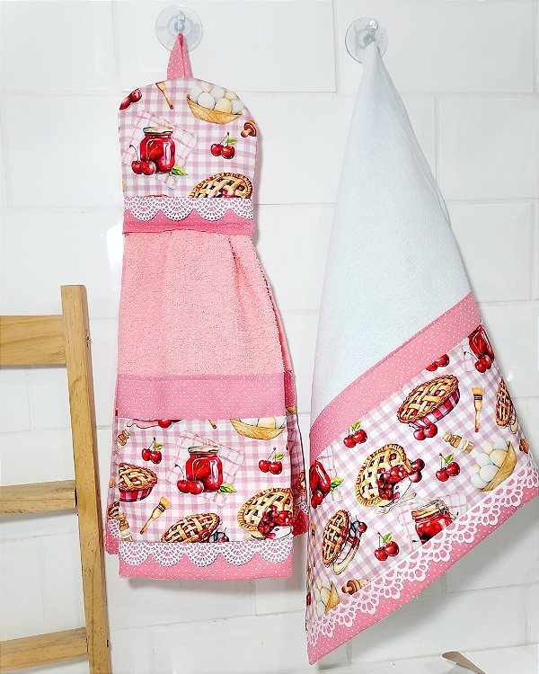 Kit bate mão + Pano de prato Geleia de cereja