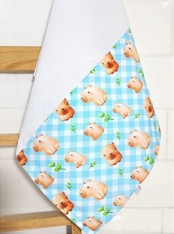 Pano de Prato Capivarinhas no Xadrez Azul