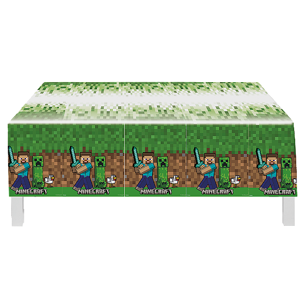 Toalha Plástica Mesa Principal Festa Minecraft 118x180cm c/1 unid. Festcolor/ Mais Festa
