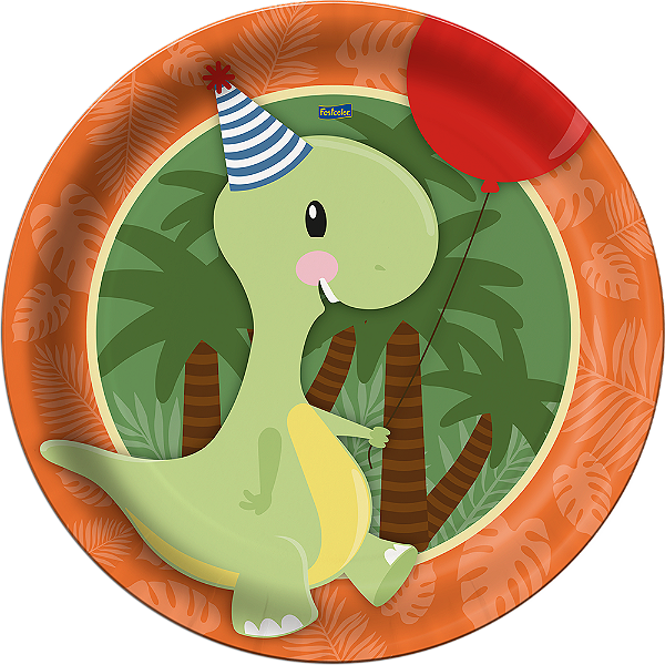 Prato Papel Redondo Festa Dino Baby 18cm c/8 unid. Festcolor / Mais Festa