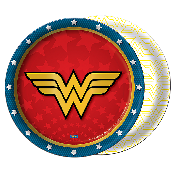 Prato Papel Redondo Festa Mulher Maravilha 18cm c/8 unid. Festcolor / Mais Festa