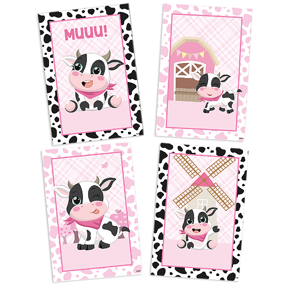 Quadros Decorativos Vaquinha C/ 4 Unidades (113654)