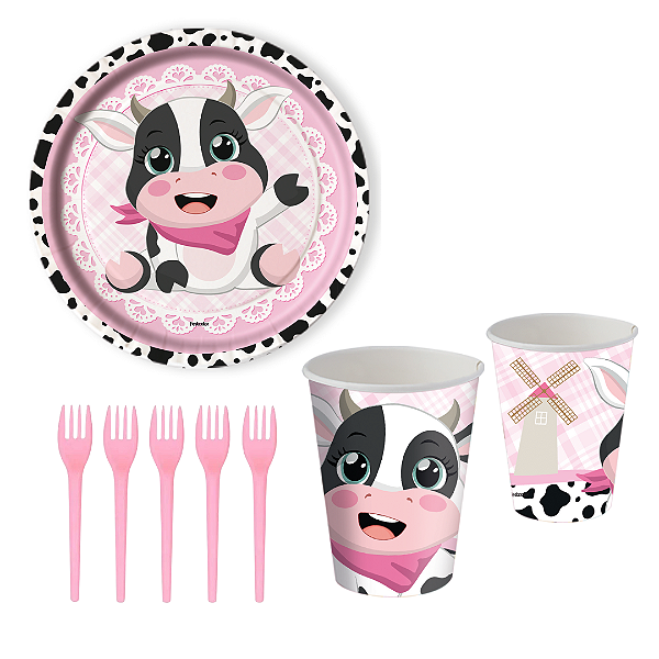 Kit Festa Vaquinha - 08 Copos, 08 Pratos + Brinde