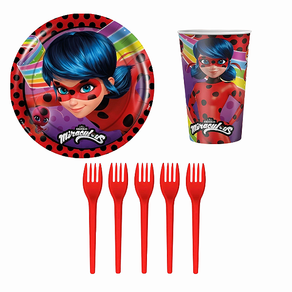 Kit Festa Ladybug - 08 Copos, 08 Pratos + Brinde