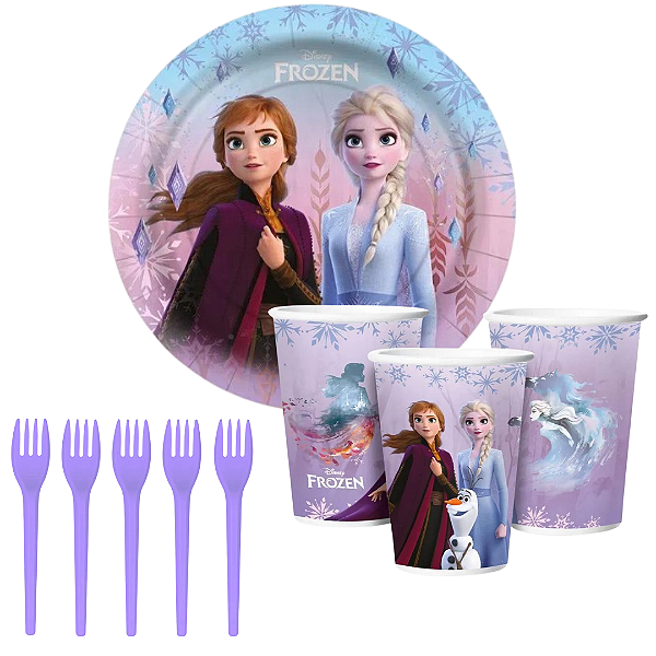 Kit Festa Frozen - 08 Copos, 08 Pratos + Brinde