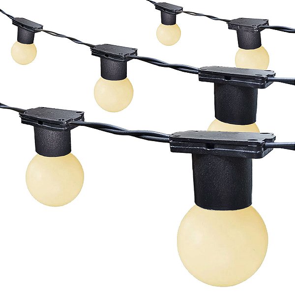 Varal de luzes Preto com lâmpada LED 1W Branco quente