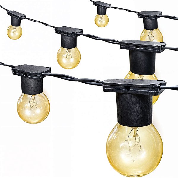Varal de luzes com lâmpada filamento clara 15w Preto