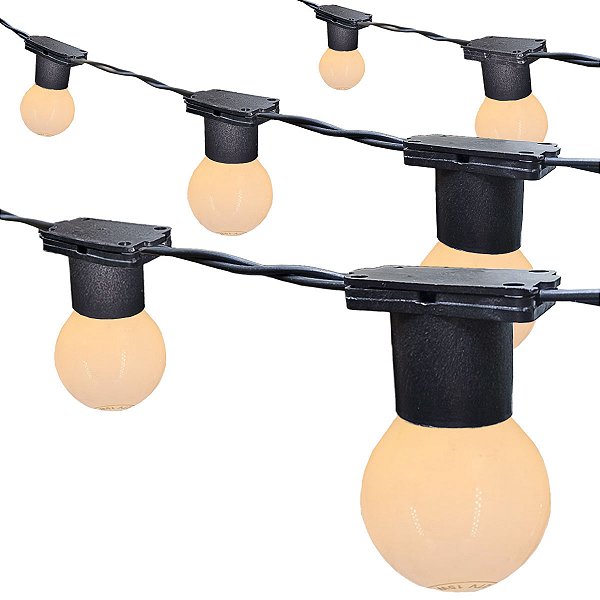 Varal de luzes Preto com lâmpada leitosa 15w