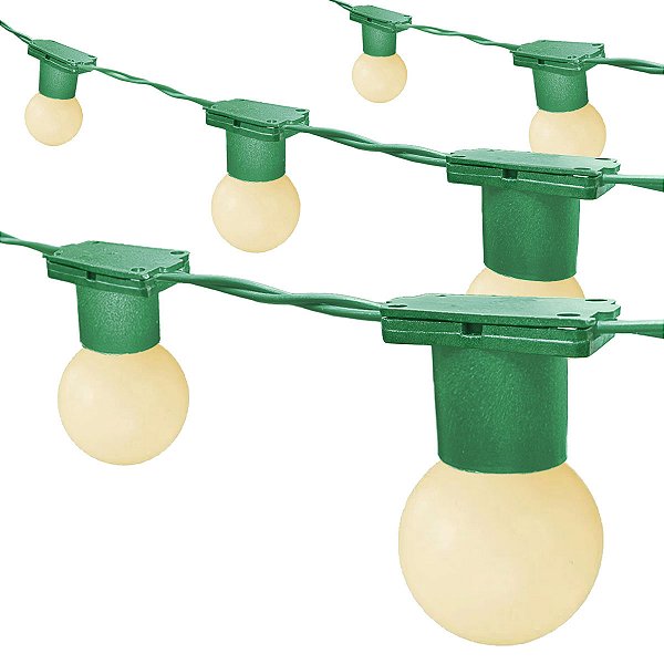 Varal de luzes Verde com lâmpada LED 1W Branco quente