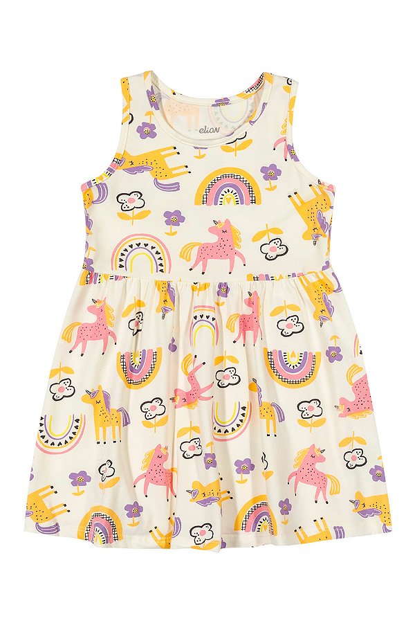 Vestido infantil unicornios e arco iris Elian