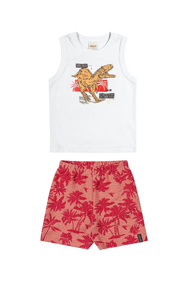 Conjunto Infantil Regata Dinossauro e Short Estampado Elian - 100% Algodão