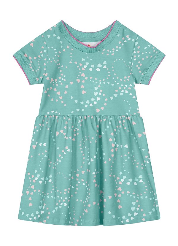 Vestido Infantil Rosa 100% Algodão com Estampa de Corações