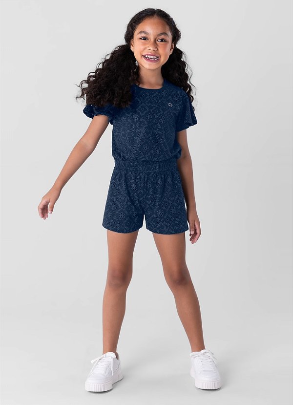 Conjunto Infantil feminino Azul Marinho 100% Algodão - BRANDILI