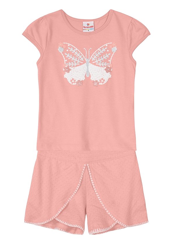 Conjunto Blusa Meia Malha e Shorts Saia Meia Malha Maquinetada-BRANDILI