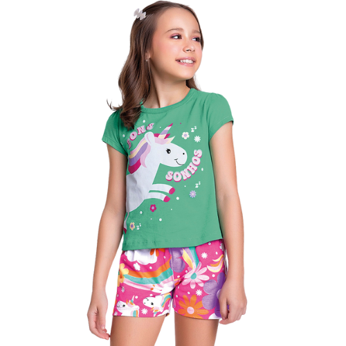 Pijama Infantil Feminino 100% Algodão com Estampa de Unicórnio