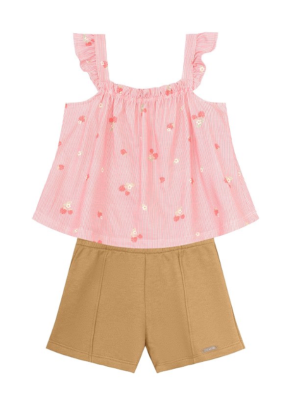 Conjunto Infantil  feminino Bata e Short Brandili