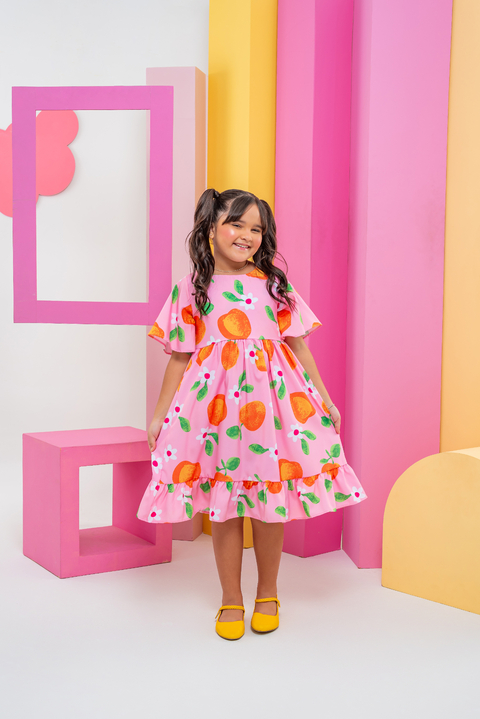 Vestido Infantil Feminino Elisa Estampa Pessego