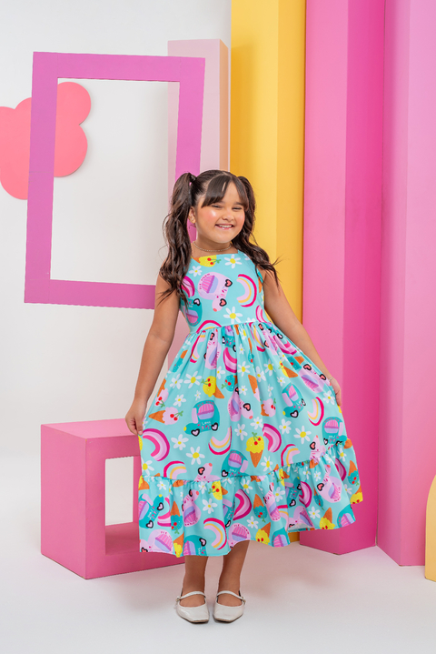 Vestido Infantil  Feminino Bela Estampa Ice Cream