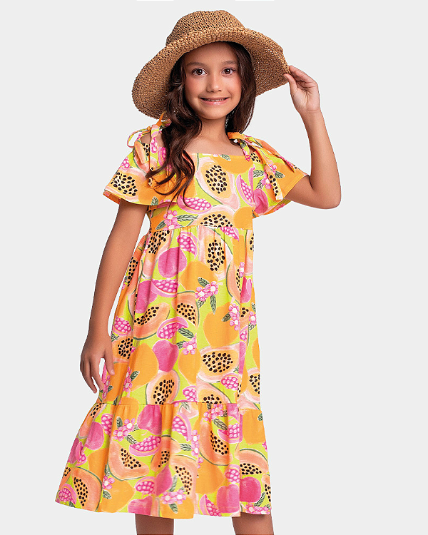 Vestido Infantil Feminino Estampado Frutas FAKINI