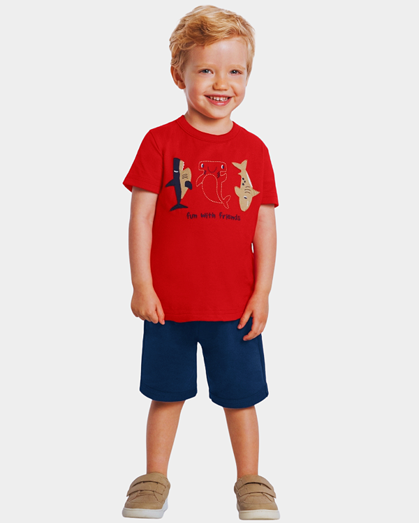 Conjunto Infantil Menino Verão Estampa Tubarões 100% algodão
