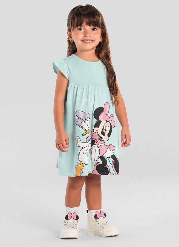 Vestido infantil menina da Minnie Mouse com glitter Brandili