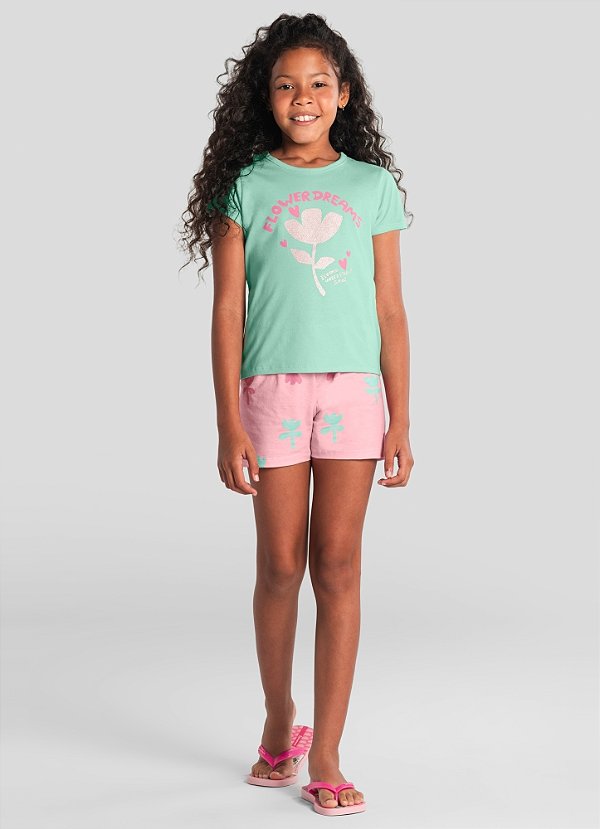 Pijama infantil menina de flor brilhante Brandili