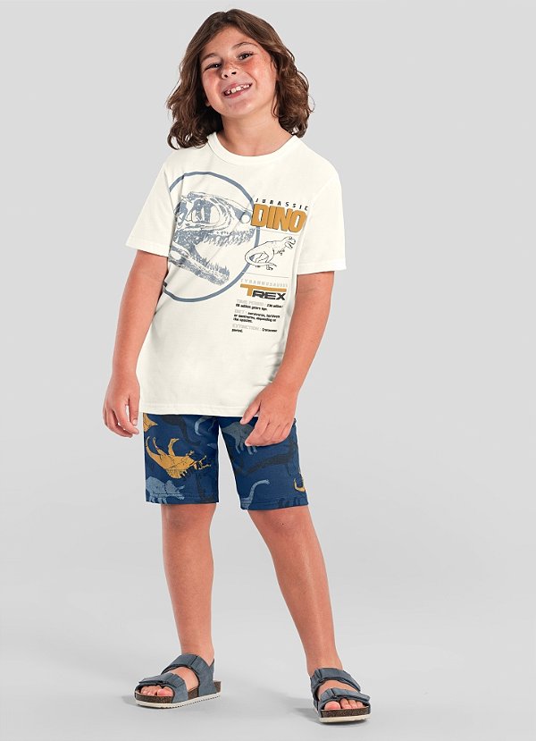 Conjunto infantil menino dino em puff Brandili