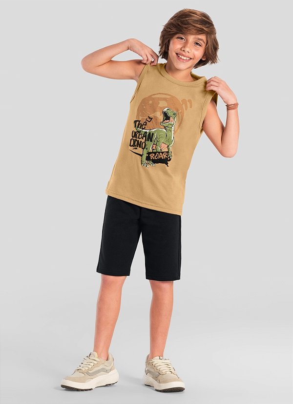 Conjunto infantil menino com regata de dino Brandili