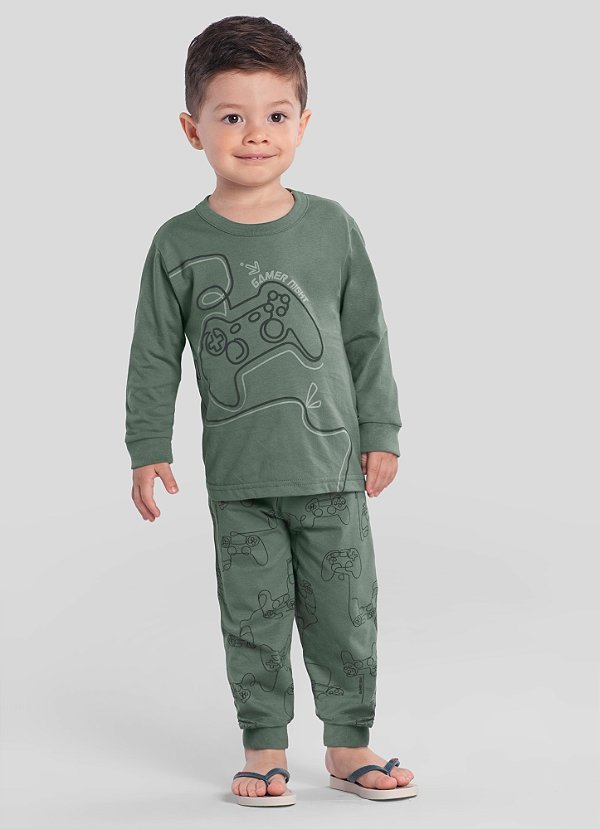 Pijama infantil menino Camiseta Manga Longa de games em puff Brandili