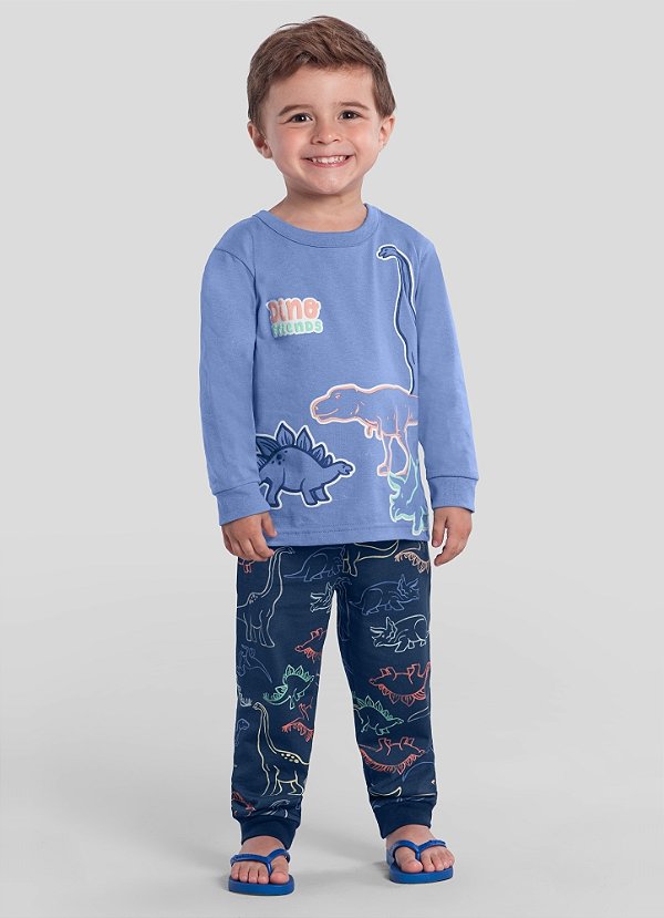 Pijama infantil menino de dinossauro brilha no escuro Brandili
