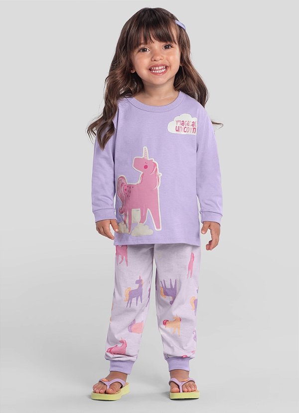 Pijama infantil menina de unicórnio brilha no escuro Brandili