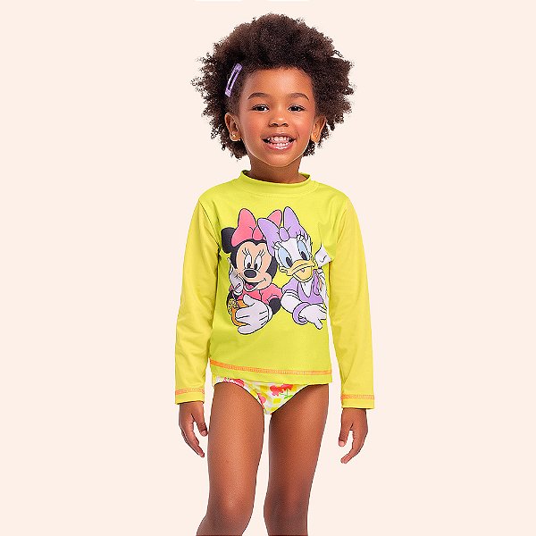 Conjunto Infantil Menina Moda Praia Com Proteção Solar com forro Minnie