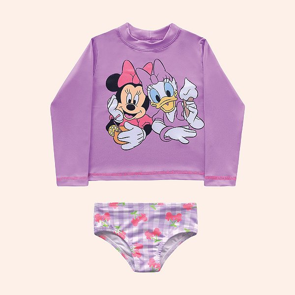 Conjunto Infantil Menina Moda Praia Com Proteção Solar com forro Minnie