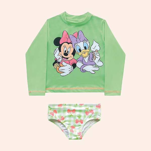 Conjunto Infantil Menina Moda Praia Com Proteção Solar com forro Minnie
