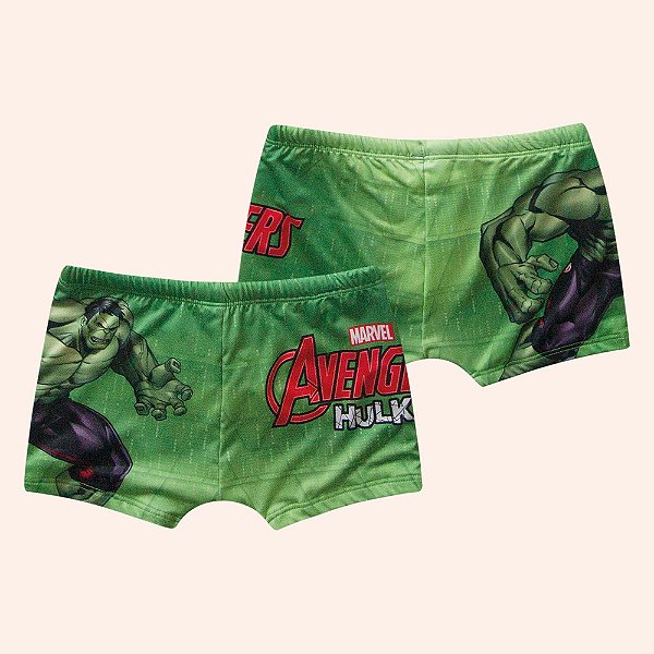 Sunga Infantil boxer com forro em cotton poliéster Os Vingadores Hulk