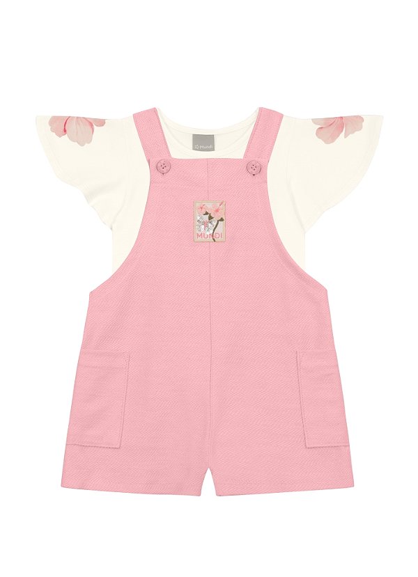 Conjunto infantil menina com jardineira Mundi