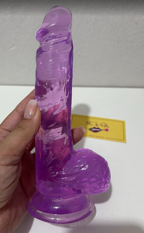 Prótese Penis Dildo Cristal de Luxo com ventosa que gruda na parede 20,5cm