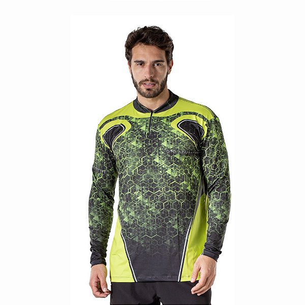 Camiseta Zíper Verde Neon UV50+
