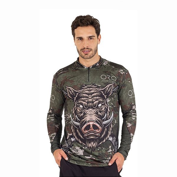 Camiseta Zíper Javali Camuflado UV50+