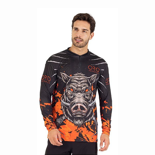 Camiseta Zíper Javali Laranja UV50+