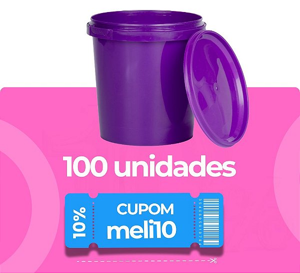 Pote 1 Litro Roxo com Tampa Lacre BPA FREE - Kit com 100 Peças