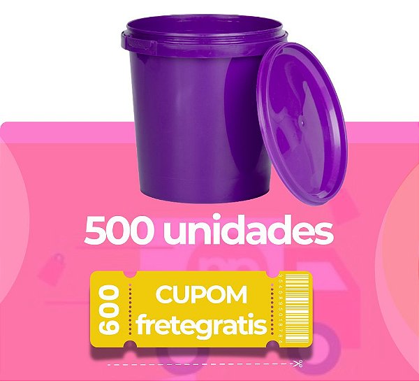 Pote Platico Atoxico 1 Litro Roxo com Tampa Lacre BPA Free - Kit com 500 Peças