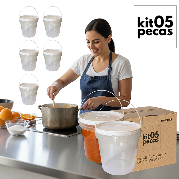 Balde 3.2L Transparente - Kit 05 Peças