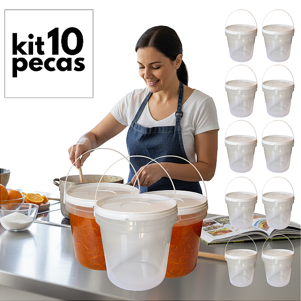 Balde 3.2 Litros Transparente - Kit 10 Peças