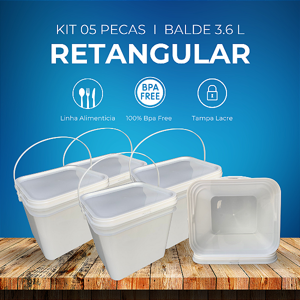 Balde Retangular 3.6 Litros Branco - 05 Peças