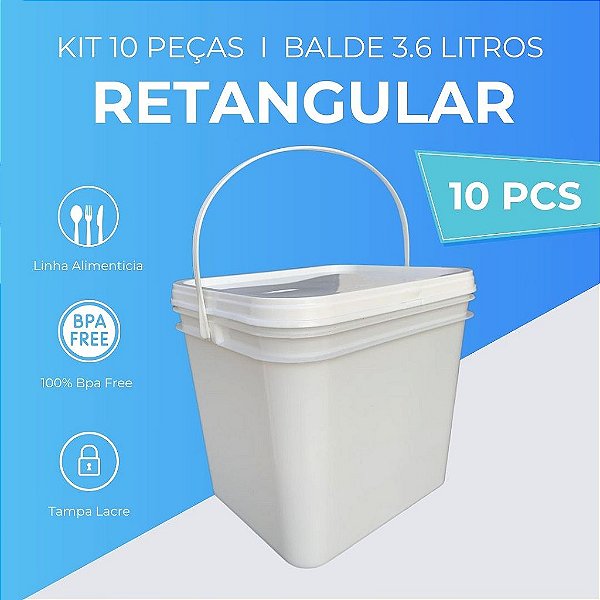 Balde Retangular 3.6 Litros - 10 Peças