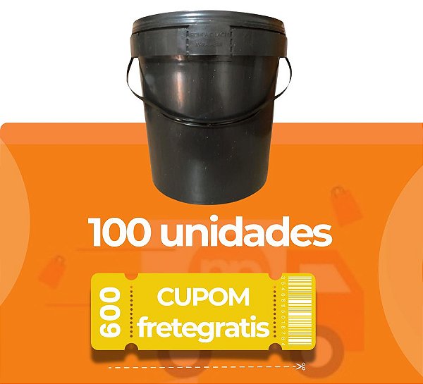 Balde Reciclado Preto 3.6 Litros com Tampa Lacre - Kit com 100 Peças