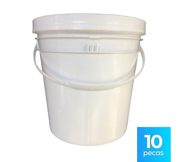 Balde 5 Litros Branco com Tampa Lacre e Alça Plástica Atoxico - Kit 10 Peças