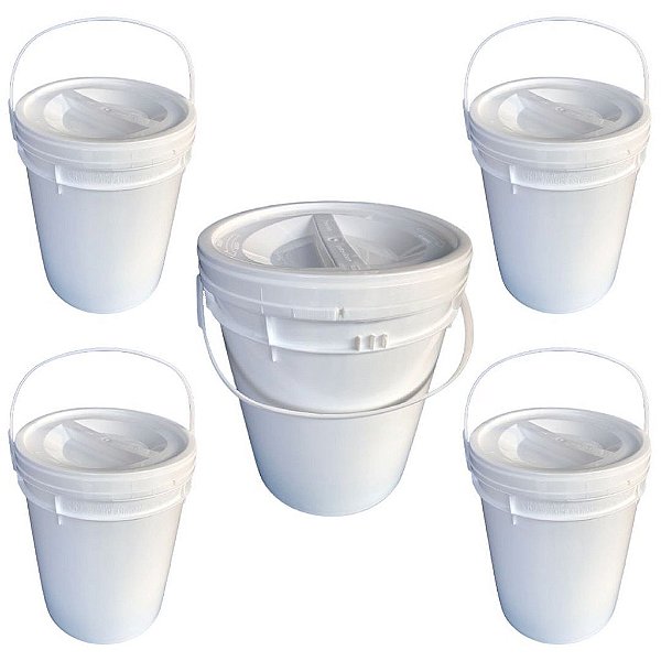 Balde 12L Tampa Rosca BPA FREE - Kit 05 Peças